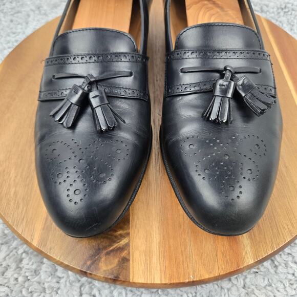 VTG Salvatore Ferragamo Mens 11D Black Leather Casual Brogue Tasseled Loafer